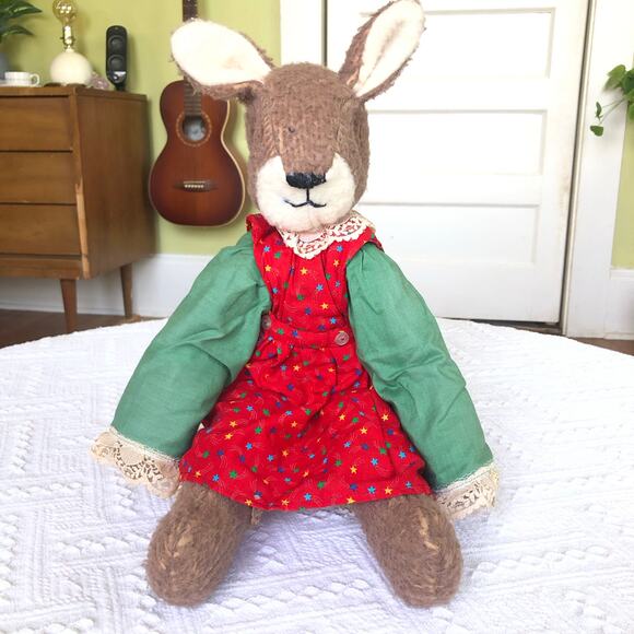 VTG Handmade Bunny Rabbit Plush Mohair Weighted Primitive Folk Art Cottagecore - Picture 1 of 8